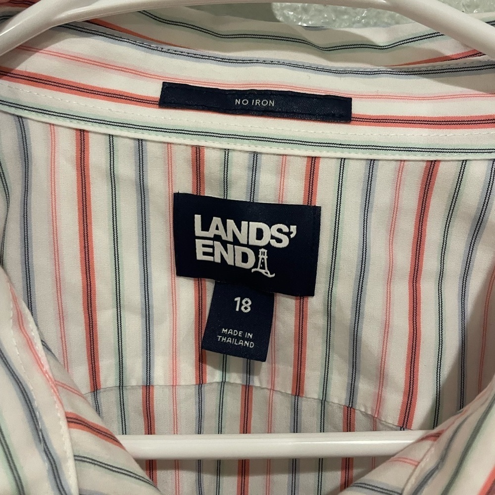 Lands' End Men's Shirt - Pink and Blue Stripes - Picture 3 of 5